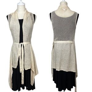 Mudd crocheted open knit wrap cardigan cascading tie-waist Ladies Large natural